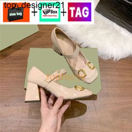 2023 Women Dress Shoes Luxury Horsebit Strap Designer Womens Heel 75mm Pump Light Pink Leather Patent High Heels fashion brand womens Lady Block Heel
