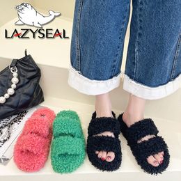 Slippers LazySeal 3cm Heel Colorful Faux Fur Fashion Mules Soft Women Indoor Slippers Home Furry Slides Flip Flops Size 42 zapatos mujer 230920