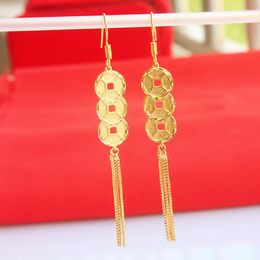 Dangle Earrings Vacuum Thick Gold For Women Coin Ear Line Temperament Fringe Five-pointed Star Butterfly Four-leaf Clover Hard