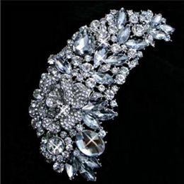 4 75 Inch Huge Size Clear Crystal Brooch Rhinestone Diamante Bridal Brooch Lady's Rose Flower Pin210F