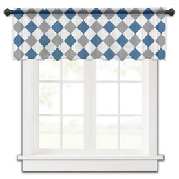 Curtain Diamond Lattice Blue Gray Kitchen Small Window Tulle Sheer Short Bedroom Living Room Home Decor Voile Drapes