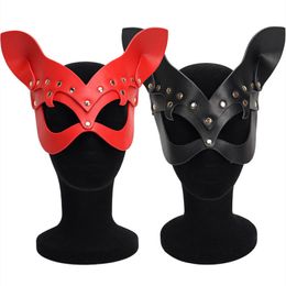 Costume Accessories Cute Rabbit Cosplay Full Face Mask Sexy Adult Women/Men Headgear Role Play Fetish Animal Masks Metal Rivet PU Leather Head Cover