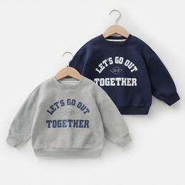 Hoodies Sweatshirts Printed Letter Sweatshirt Boys Clothes Teenagers Long Sleeve Pullovers Girls Kids Cotton Tops Blue Grey Childrens Clothing 230919