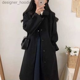 Women's Wool Blends Autumn Winter Women Faux Woollen Coat Fashion Korean Oversized Midi Thicke Jacket Harajuku Solid Elegant All Match Blends Outwear L230920