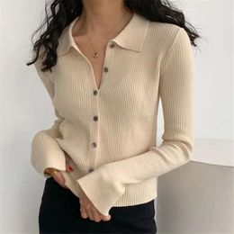 Women's Knits Korean Fashion Autumn Spring Knitted Jacket Girl Thin Cropped Full Sleeve Blouse Pull Femme