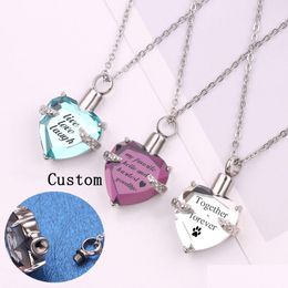 Pendant Necklaces Custom Made Name Letter Urn Cremation Ashes Necklace For Dad Mom Child Pet Friend Heart Shape Open Locket Personaliz Dh1Mf