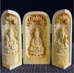 Decorative Objects Figurines Creative Buddha statue solid wood three open small Buddha statue home decoration accessories craft gift statue 230920