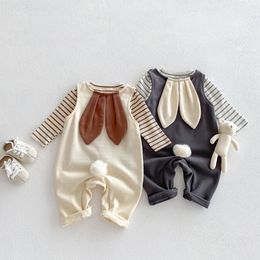 Clothing Sets Autumn Korea Infant Girl 2PCS Clothes Set Cotton Striped Long Sleeve Top Rabbit Ear Sleeveless Overalls Suit born Outift 230919