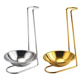 Cooking Utensils Golden Spoon Stand 2 In 1 Stainless Steel Spoon Shelf Rest Spoon Rest Kitchen Gadget Spoon Holder Thicken Ladle Stand 230920