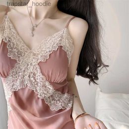 Sexy Set Summer Lace Strap Nightgown Women Sexy Nightdress Dressing Gown Chemise Sleepwear Lingerie Satin Robe Home Dress Loungewear L230920