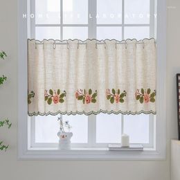 Curtain Cabinet For Kitchen Bathroom Bay Windowcotton And Linen Half Short Embroidered Coffee Curtain.