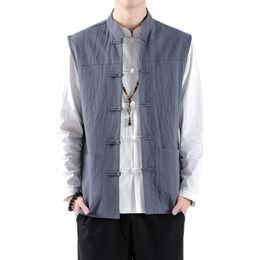 Men's Vests Spring Summer Men Chinese Style Vintage Linen Mens Sleeveless Hanfu Cardigan Male Harajuku Open Stitch Jacket M5XL 230919