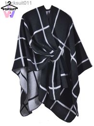 Women's Cape New In Women Capes Fashion Casual Imitation Cashmere Multi-color Lattice with Fascia Plain Weave Ladies Scarf Women Luxury Shawl L230920