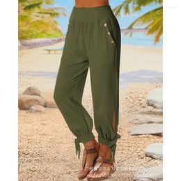 Women's Pants Wepbel Pocket Design Capris Summer Streetwear Trouers Women High Waist Elastic Loose Solid Colour Casual