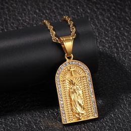 Personalised Gold Hip Hop Bling Diamond Church Cross Virgin Mary Pendant Necklace Chain for Men Women Bijoux Rapper Chains J1935