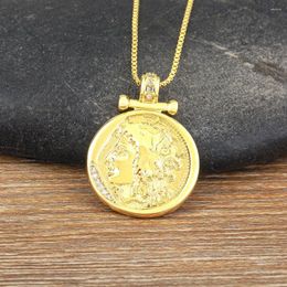 Chains AIBEF Roman Figure Relief Coin Pendant Women Copper Gold Colour Necklace Jewellery Accessories Vintage Exquisite Gift Sweater Chain