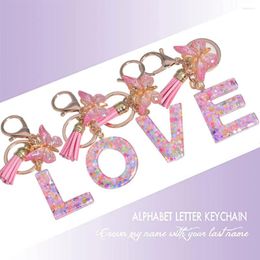 Keychains Fashion Star Sequin Filled 26 Letter Exquisite Butterfly Tassel A-Z Initials Resin Keyrings Bag Pendant Charms Gifts