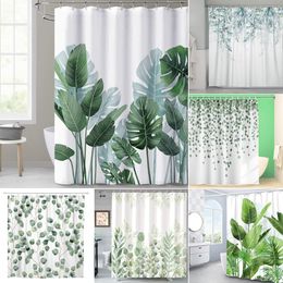 Duschvorhänge, tropische grüne Blätter, Pflanze auf weißem Hintergrund, geruchlose Duschvorhänge für Badezimmer, Duschen und Badewannen, Dekor mit Haken 230920