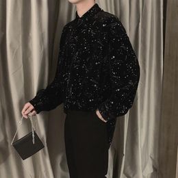 black blouse men clothes 2020 spring Korean style unique star Shining velvet shirts mens casual loose velvet tops long sleeve2316