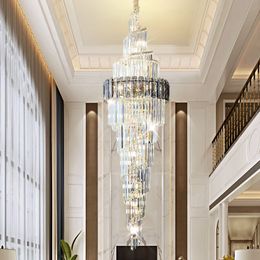 Lampadario di cristallo lungo Villa di lusso postmoderna Duplex Loft Scala a chiocciola cava Luce Hotel KTV Luce personalizzata