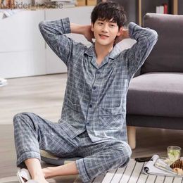 Women's Sleep Lounge Cotton Pijama for Men Lounge Sleepwear Pyjamas Plaid Printing Spring Autumn Long Sleeve Home Clothes 2 Pieces Man Pyjamas Set Pj L230920