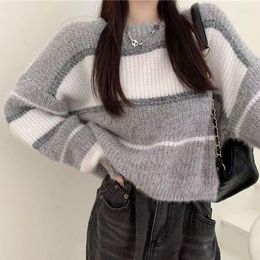 Women's Sweaters Hsa Irregular Striped Sweater Women Winter Cashmere O-Neck Pullovers Knit Hip Hop Harajuku Knitted Jumper Vintage Tops