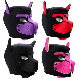 Costume Accessories Unisex Sexy Costumes of Men Women Latex Open Mouth Hole Dog Headgear Full Face Fetish Mask Hood for Halloween Pupply Play Party