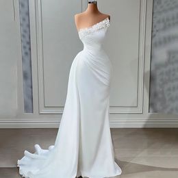 White A-Line Wedding Dresses Spaghetti Straps Beadings Dress Boho Satin Princess Wedding Gowns Custom Size