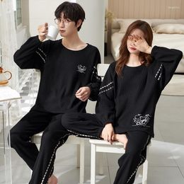 Men's Sleepwear Autumn Winter Pure Cotton Long Sleeve Men Pyjamas Set Couple Cartoon Bear Print 2piece Pyjamas Suit Round Neck Nightwear