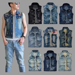 Men's Vests VXO Sleeveless Ripped Jean Jackets Denim Men Cowboy Waistcoat Brand Jacket Male Multiple Colours 230919