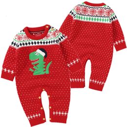 Rompers Christmas Jumpsuits Outfits Red Dinosaur Winter Baby Clothes Knit born Boys Girls s Children Wear Jumpsuit 230919