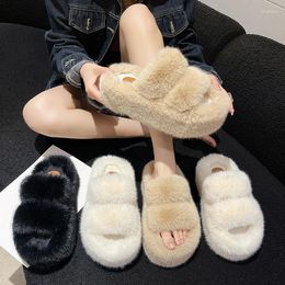Slippers Furry Slides Women Winter Shoes House Woman Comfort Warm Flip Flops Home Casual Bedroom Zapatillas Mujer Invierno
