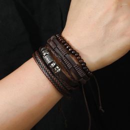 Bangle 2023 Vintage-inspired Multi-layered Hand-woven Leather Bracelet For Men's Beaded Cross-border Jewellery Birthday