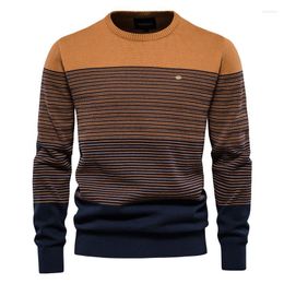 Men's Sweaters Classic Knitted Sweater Retro Stripe Colour Block O-Neck Long Sleeve Fashion Casual Trendy All-match Men Clothing