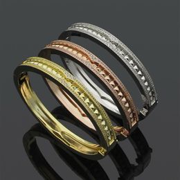 Europe America Fashion Style Lady Women Titanium steel Engraved B Letter Double Row Diamond Gear Bangle Bracelet 3 Color2469