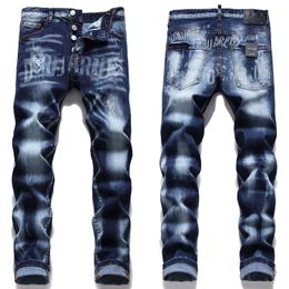 Men's Jeans Light Luxury Slim-fit Stretch Blue Denim Pants Printing Decors Scratches Ripped Casual Jeans Stylish Sexy Street Jeans; 230920