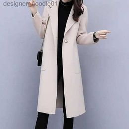 Women's Wool Blends New Fashion Thin Faux Woolen Coat Female Spring Autumn Korean Loose Clothes Mid-Length Wool Jacket Women Outerwear Tidal H2831 L230920