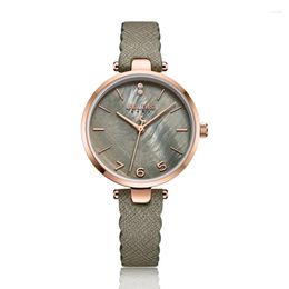 Wristwatches Julius Watch Korean Designer Simple Casual Quartz Leather Band Gray Pink Clock High-End Pearl Dial Montre JA-1096