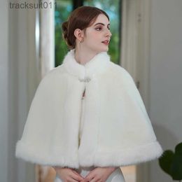 Women's Cape White Wedding Wrap Bridal Shawls Stole Faux Fur Capes Party Shrug Winter Cloak Accessories Elegant Queen For Women L2309