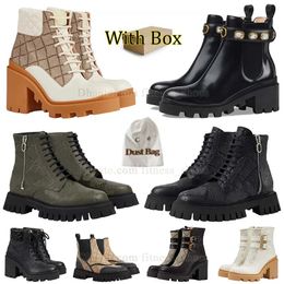 With Box Luxury Martin Boots Womens Snow Boots Ankle Boot Zipper Rubber Boot Desert Boot Lace-Up Boot Combot Boot Leather Boot Platform Heel Outdole Boot With Box