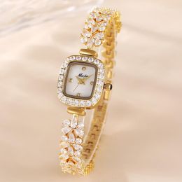Wristwatches Gold Women's Watches Luxury Square Classic Dresses Watch For Ladies Elegant Big Zircon Bracelet Female Quartz