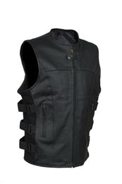 Men's Vests SWAT Style Motorcycle Biker Leather Vest with Two Concealed Gun Pockets 230919