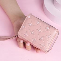 Wallets Embroidery Heart For Women Luxury Designer Lady Coin Purse PU Leather Solid Colour