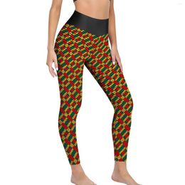 Active Pants Patchwork Print Leggings Green Yellow Block Graphic Yoga Push Up Exercises Lady Sexy Quick-Dry Sports Tights