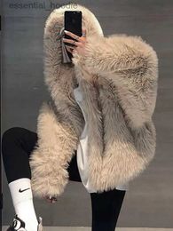 Women's Fur Faux Fur Winter Faux Fur Coat Women Imitation Fox Hair Korean Version of The Faux Fur Coat Hooded Fox Fur Long Fur Collar Jacket Teddy L230920