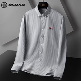 Men's Dress Shirts Mens Casual Slim Fit Long Sleeve Striped Embroidery Button Up Formal Quality Cotton 60% Polyester 40%309p