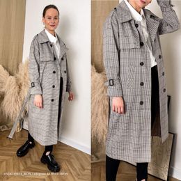 Women's Trench Coats Net red houndstooth plaid windbreaker jacket female spring and autumn Korean style midlength doublebreasted coat trend 230920