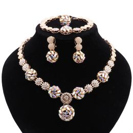 Women African Beads Jewellery Sets Crystal Statement Necklace Earring Ring Bangle Wedding Party Jewelries Set