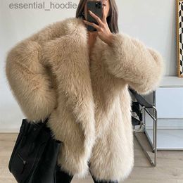 Women's Fur Faux Fur Women Faux Fur Jacket Faux-Fox Fur Coats Winter 2023 Korea Suit Collar Casual Loose Pink Female Thick Warm Overcoat Clothes L230920