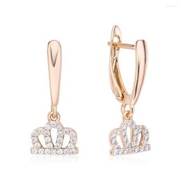 Stud Earrings Dckazz Crown Pendant Earring Luxurious Exquisite Inlay Shining Zircon 585 Rose Gold Color Woman Engagement Jewelry